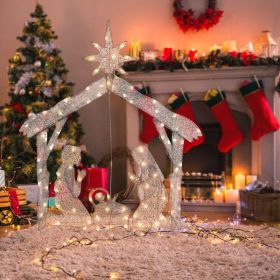 Outdoor Nativity Set,Mini White Led Lights And Ground Stakes Crystal Holy Family Nativity Outdoor Nativit Set For Yard