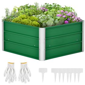 40'' x 16'' Hexagon Metal Raised Garden Bed, Elevated Large Corrugated Galvanized Steel Planter Box w/ Install Gloves for Backyard, Patio to Grow Vege