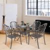 5PCS Outdoor Furniture Dining Table Set All-Weather Cast Aluminum Patio Furniture Includes 1 Round Table and 4 Chairs with Umbrella Hole for Patio Gar