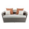Salena Patio Canopy Sofa & Ottoman in Beige Fabric & Gray Wicker
