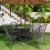 5PCS Outdoor Furniture Dining Table Set All-Weather Cast Aluminum Patio Furniture Includes 1 Round Table and 4 Chairs with Umbrella Hole for Patio Gar