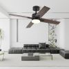 44 Inch Flush Mount Ceiling Fans with Lights and Remote Control, Modern Outdoor Indoor Black 4 Blades LED Lights Smart Ceiling Fans for Bedroom, Livin