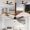 52 Inch Downrod Ceiling Fans with Lights and Remote Control, Modern Outdoor Indoor Black 5 Blades LED Lights Smart Ceiling Fans for Bedroom, Living Ro