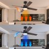 44 Inch Flush Mount Ceiling Fans with Lights and Remote Control, Modern Outdoor Indoor Black 4 Blades LED Lights Smart Ceiling Fans for Bedroom, Livin