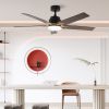 52 Inch Downrod Ceiling Fans with Lights and Remote Control, Modern Outdoor Indoor Black 5 Blades LED Lights Smart Ceiling Fans for Bedroom, Living Ro