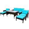 TOPMAX 6-Piece Outdoor Patio PE Wicker Rattan Sofa Set Dining Table Set with Removable Cushions and Tempered Glass Tea Table for Backyard, Poolside, D