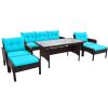 TOPMAX 6-Piece Outdoor Patio PE Wicker Rattan Sofa Set Dining Table Set with Removable Cushions and Tempered Glass Tea Table for Backyard, Poolside, D