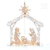 Outdoor Nativity Set,Mini White Led Lights And Ground Stakes Crystal Holy Family Nativity Outdoor Nativit Set For Yard