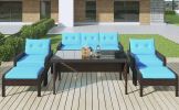 TOPMAX 6-Piece Outdoor Patio PE Wicker Rattan Sofa Set Dining Table Set with Removable Cushions and Tempered Glass Tea Table for Backyard, Poolside, D