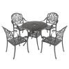 5PCS Outdoor Furniture Dining Table Set All-Weather Cast Aluminum Patio Furniture Includes 1 Round Table and 4 Chairs with Umbrella Hole for Patio Gar