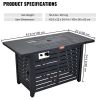 VEVOR Gas Fire Pit Table, 43 In 50000 BTU, Propane Outdoor Wicker Patio fire Pits with Carbon Steel Tabletop, Lava Rock, Glass Wind Guard, Cover, Add