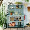 TOPMAX 65" Large Wooden Farmhouse Rustic Outdoor Potting Bench Table; Patio Workstation; Garden Potting Bench with 4 Storage Shelves and Side Hook; Gr