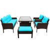 TOPMAX 6-Piece Outdoor Patio PE Wicker Rattan Sofa Set Dining Table Set with Removable Cushions and Tempered Glass Tea Table for Backyard, Poolside, D