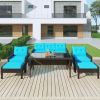 TOPMAX 6-Piece Outdoor Patio PE Wicker Rattan Sofa Set Dining Table Set with Removable Cushions and Tempered Glass Tea Table for Backyard, Poolside, D