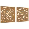 Patio Wall Decorations 2 pcs 21.7"x21.7" Corten Steel Rose Design