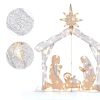 Outdoor Nativity Set,Mini White Led Lights And Ground Stakes Crystal Holy Family Nativity Outdoor Nativit Set For Yard
