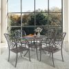 5PCS Outdoor Furniture Dining Table Set All-Weather Cast Aluminum Patio Furniture Includes 1 Round Table and 4 Chairs with Umbrella Hole for Patio Gar