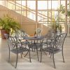 5PCS Outdoor Furniture Dining Table Set All-Weather Cast Aluminum Patio Furniture Includes 1 Round Table and 4 Chairs with Umbrella Hole for Patio Gar