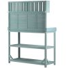 TOPMAX 65" Large Wooden Farmhouse Rustic Outdoor Potting Bench Table; Patio Workstation; Garden Potting Bench with 4 Storage Shelves and Side Hook; Gr