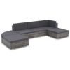 6 Piece Patio Lounge Set with Cushions Poly Rattan Gray