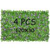 4 Pack Expandable Faux Privacy Fence, Decorative Faux Ivy Greenery Fencing Panel, Artificial Hedges Screen for Balcony Patio Outdoor, with Flower (Sin